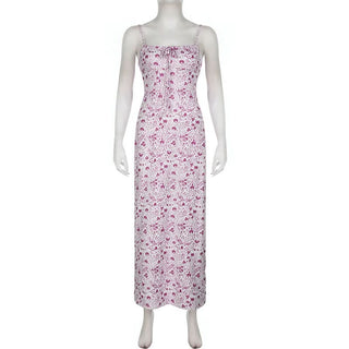 Square neck ruched flower print cami maxi dress