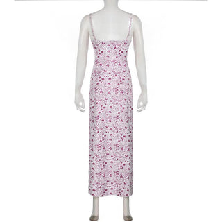 Square neck ruched flower print cami maxi dress