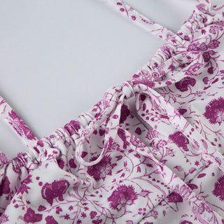 Square neck ruched flower print cami maxi dress