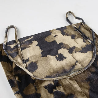 Print velvet backless contrast cami maxi dress