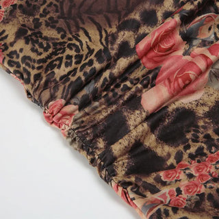 High neck flower print ruched contrast top