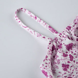 Square neck ruched flower print cami maxi dress