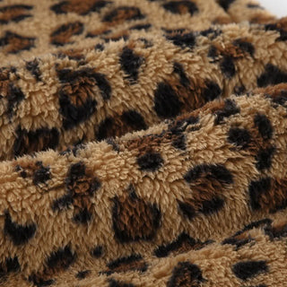 Drawstring leopard print fluffy low rise straight leg pant