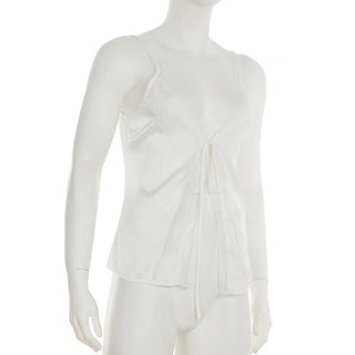 Self tie lace hem satin deep V neck cami top