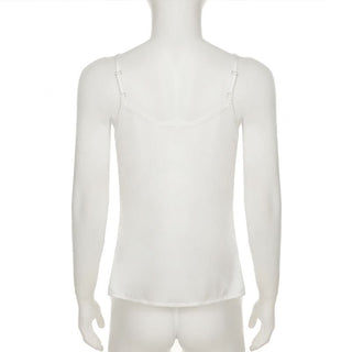 Self tie lace hem satin deep V neck cami top