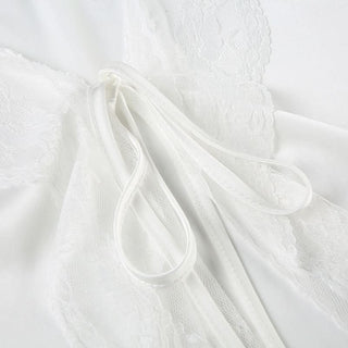 Self tie lace hem satin deep V neck cami top