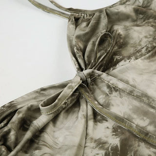 Ruched v neck print backless cami top