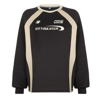 Long sleeve crewneck letter pattern contrast top