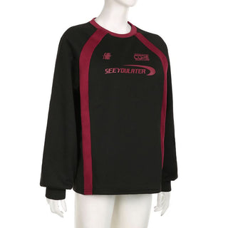 Long sleeve crewneck letter pattern contrast top