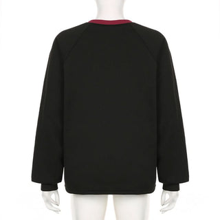 Long sleeve crewneck letter pattern contrast top