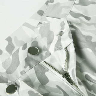 Button zip-up camouflage pocket straight leg pant