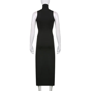 High neck slit abstract contrast midi dress