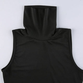 High neck slit abstract contrast midi dress