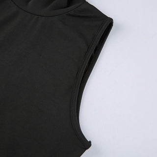 High neck slit abstract contrast midi dress