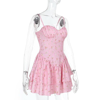 Sweetheart neck ruffle flower print cami mini dress