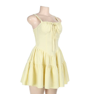 Self tie smocked cami mini dress