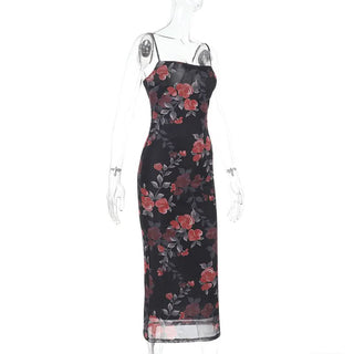 Flower print mesh cami maxi dress