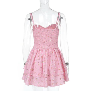 Sweetheart neck ruffle flower print cami mini dress