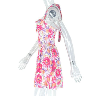 Halter flower print ruched mini dress