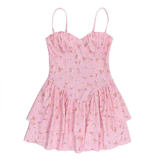 Sweetheart neck ruffle flower print cami mini dress