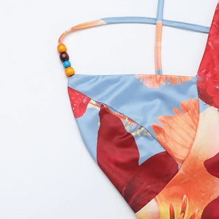 Cross back flower print self tie cami maxi dress