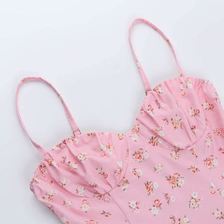 Sweetheart neck ruffle flower print cami mini dress