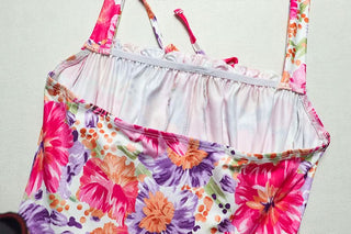 Halter flower print ruched mini dress