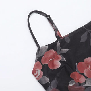 Flower print mesh cami maxi dress