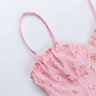 Sweetheart neck ruffle flower print cami mini dress