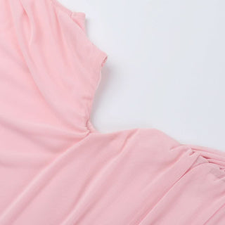 Off shoulder mesh slit ruched maxi dress