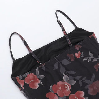 Flower print mesh cami maxi dress