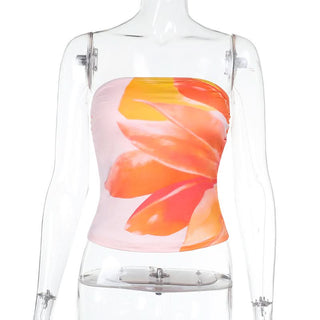 Flower print contrast tube top