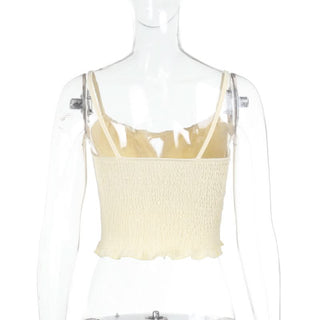 Smocked self tie ruffle cami top