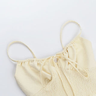 Smocked self tie ruffle cami top