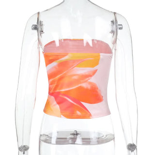 Flower print contrast tube top