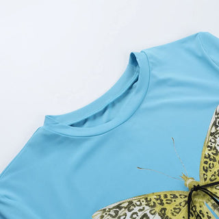 Crewneck short sleeve butterfly print top