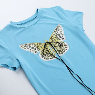 Crewneck short sleeve butterfly print top