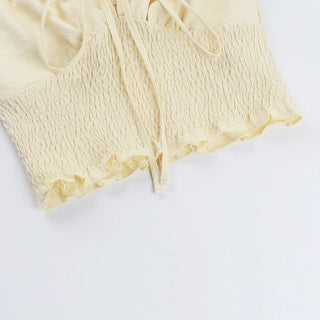 Smocked self tie ruffle cami top