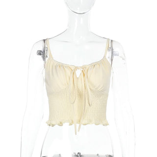 Smocked self tie ruffle cami top