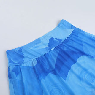 Halter v neck flower print mini skirt set