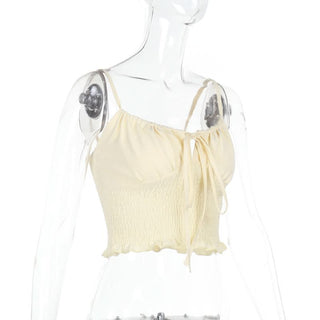 Smocked self tie ruffle cami top