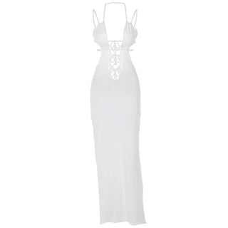 Knitted halter hollow out cami cut out maxi dress