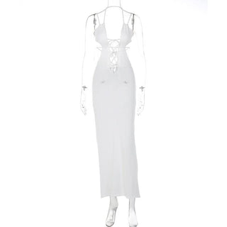 Knitted halter hollow out cami cut out maxi dress