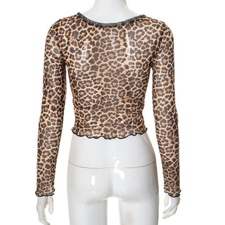 Leopard print v neck bowknot long sleeve top