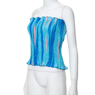 Smocked ruffle contrast tube top