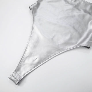 Metallic square neck backless bodysuit