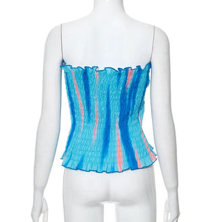 Smocked ruffle contrast tube top