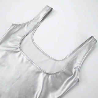 Metallic square neck backless bodysuit