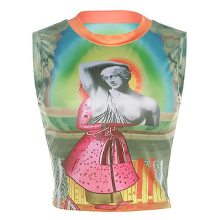 Crewneck contrast character print crop top