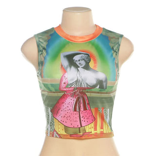 Crewneck contrast character print crop top